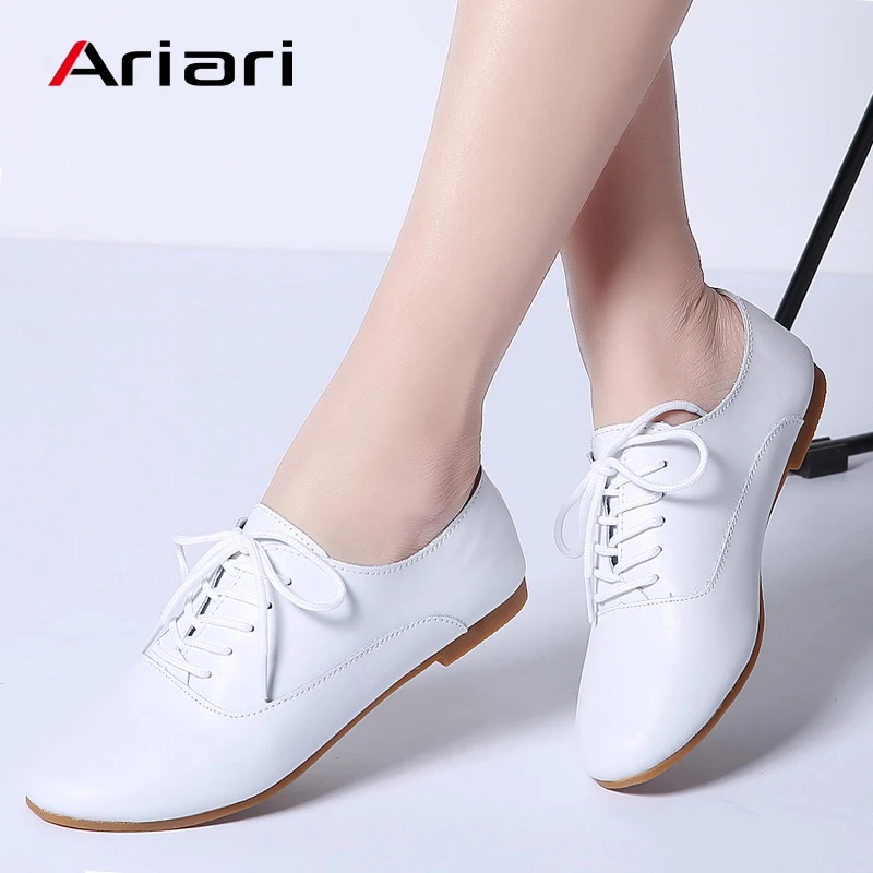 

Ariari Oxford shoes for women Autumn Lady Low Heel White Shoes Leather Casual Lace-up Pink shoes Girl Sweet Footwear 2019