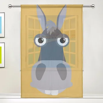 

Green Sheer Door Curtain Panels W55x L78 Inch/55xL84 Inch,Cute Donkey,Quality Polyester Window Curtains Voile Sheers 1 Panel