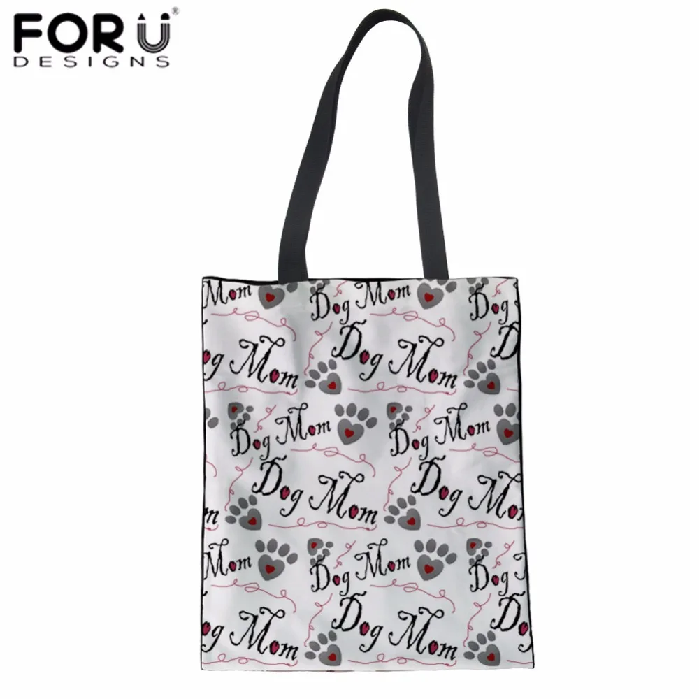 

FORUDESIGNS Women Shopping Bag Dog Bone Paw Print Canvas Tote Bag Ladies Storage Package Bag Fashion Cloth Bag Linen Eco Sacola