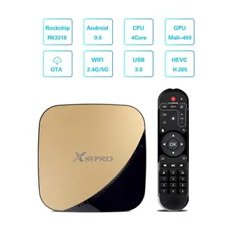 

X88 PRO TV Box Rockchip RK3318 4 Core 2.4G&5G Wifi 4K HDR Set Top Box Android 9.0 USB 3.0 Support 3D Movie Gold r25
