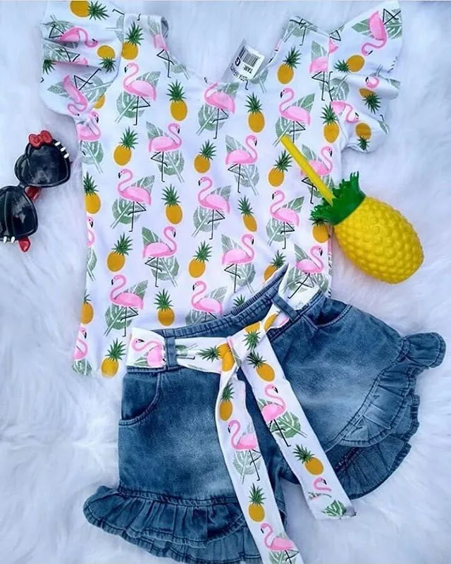 Одежда для маленьких девочек, 2 предмета, летние топы с цветочным принтом для новорожденных девочек, футболка, джинсовые штаны, шорты, одежда