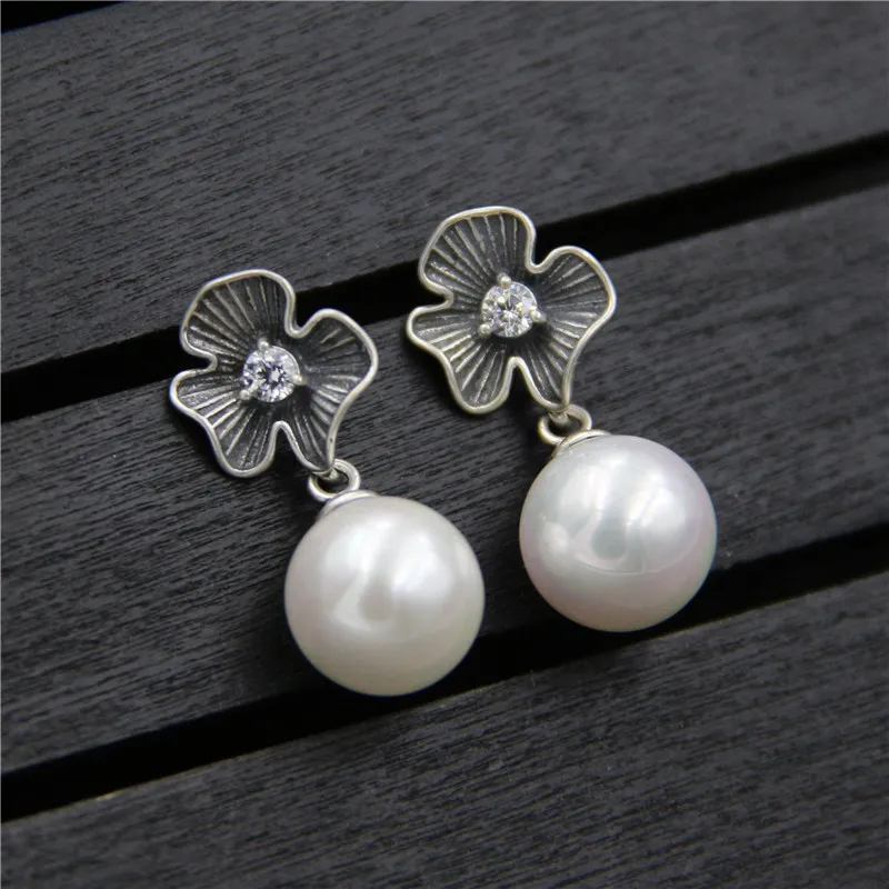 

S925 Silver Flower Earrings retro temperament female silver earrings