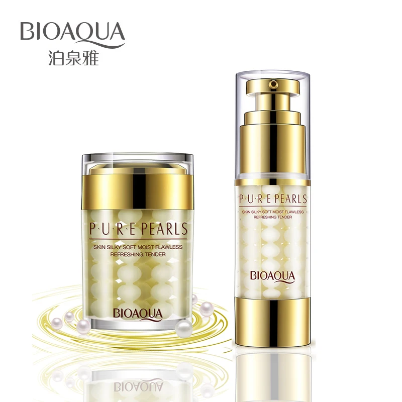 BIOAQUA Pure Pearl Face Cream+Essence Hyaluronic Acid Deep Moisturizing Skin Care Anti Wrinkle Moist Whitening Facial Set 2Pcs | Красота и