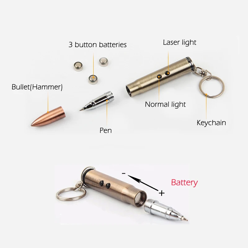 4 in 1 Outdoor EDC Multifunction Flashlight (With Battery) Bullet Shaped Pen Survival Laser+Light+Hammer+Ballpoint Wholesale 4 in 1 Outdoor EDC Multifunction Flashlight (With Battery) Bullet Shaped Pen Survival Laser+Light+Hammer+Ballpoint Wholesale