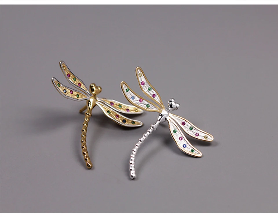 Lotus Fun реальные 925 серебро ручной работы Fine Jewelry многоцветный циркония красивая стрекоза Дизайн броши для Для женщин
