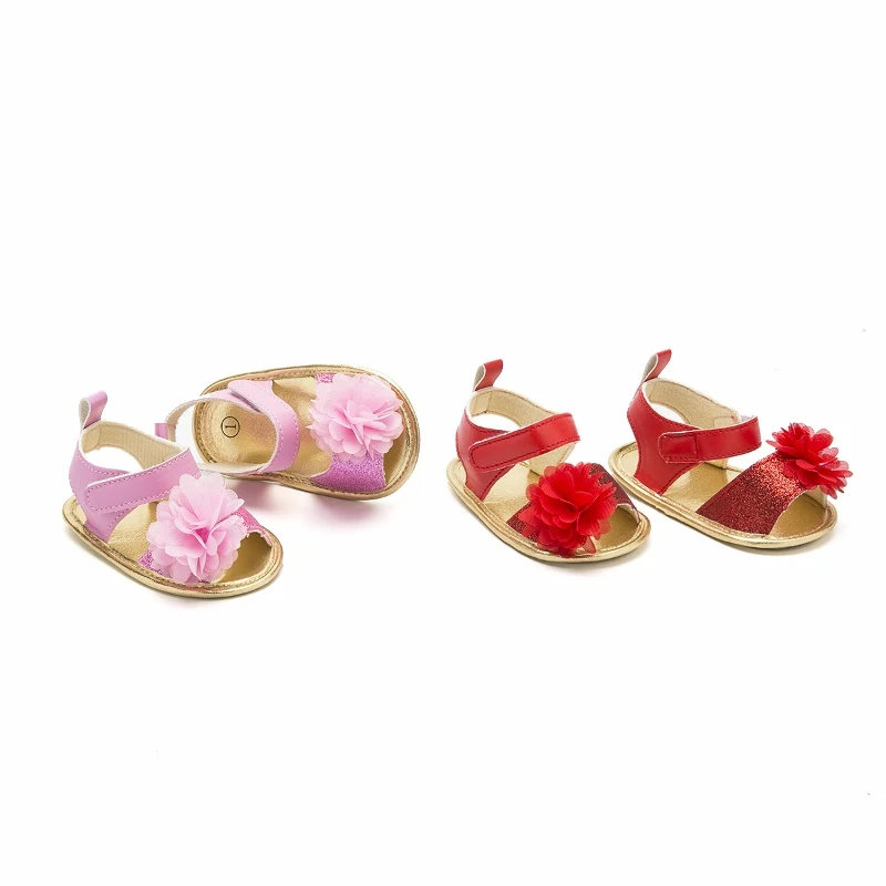 Летняя обувь для маленьких девочек розовые сандалии для маленьких девочек с блестками и цветочным узором; обувь для малышей; Sandalia infantil; 0-18 месяцев