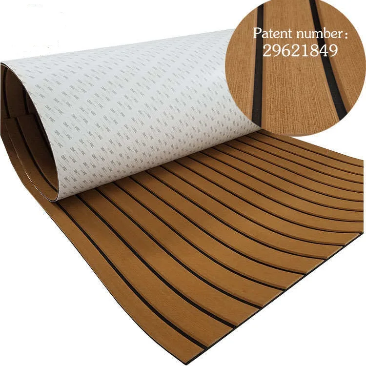 

Marine Boat Yacht RV Caravan EVA Teak Decking With Bevelled Edge Light Brown With Black Stripe 900*2400*6mm 35" X 94"