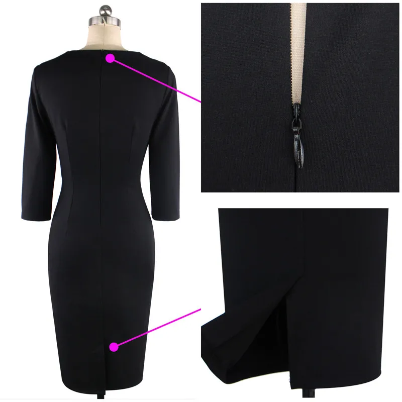 Vfemage, женское Стильное элегантное платье с аппликацией, вышивкой «кроше», v-образным вырезом, для работы, офиса, бодикон, для женщин, рукав 3/4, облегающее, вечерние платья, 4241