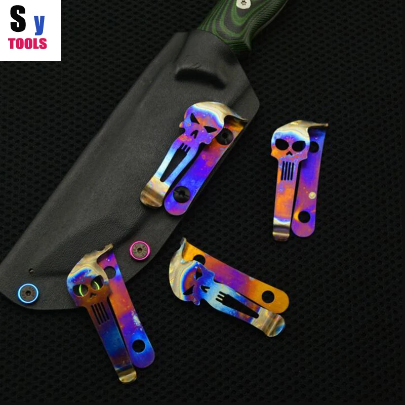 

New owl design Knife button pocket clip Material TC4 Titanium alloy Roasted blue belt flashlight K sheath clip sy tools