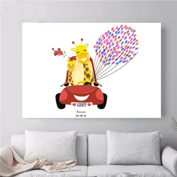 

Animal Giraffe Fingerprint Painting Guest Book Customized DIY Cute Children Birthday Event Party Sign Backdrop Prop Home Decor