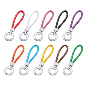 

10pcs Rope Car Keychain Knitting Leather Rope Keyring Metal Double Rings Keychain Purse Bag Pendant Decoration