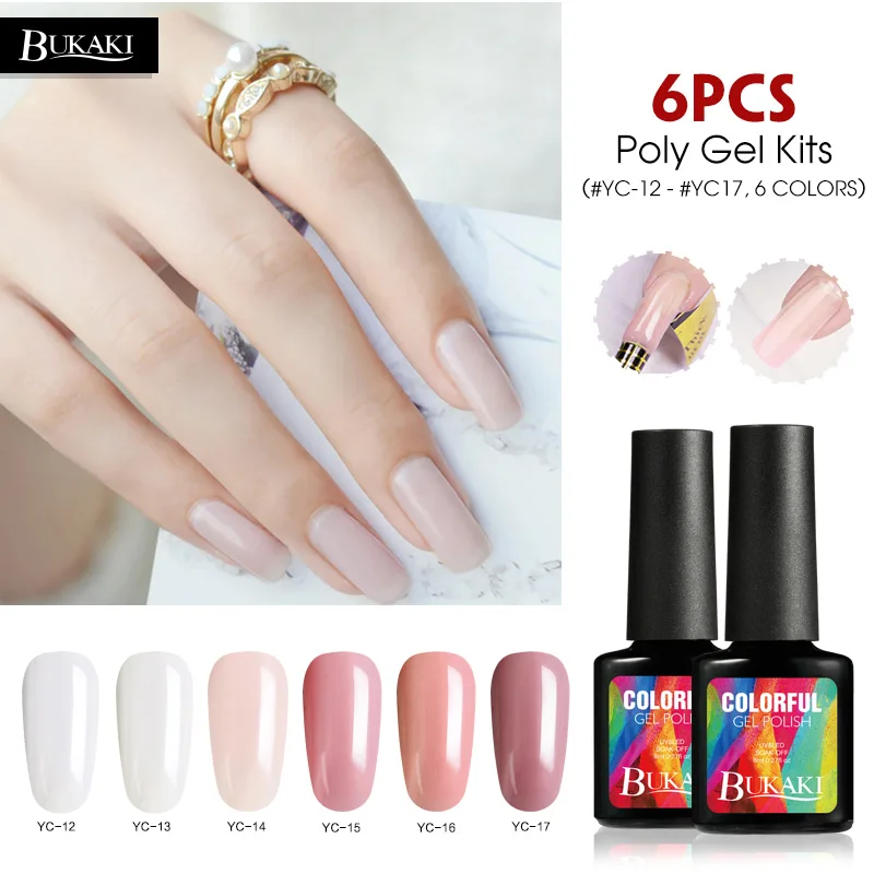 

BUKAKI 6pcs/lot Poly Gel Nail Art Set UV Builder Nail Extension False Nails French Fingernails Tips Hard Quick Hybrid Varnishes