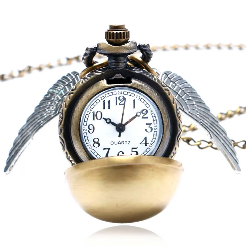 Горячая кино Золотой мяч с крыльями тема FOB карманные часы с Цепочки и ожерелья цепи подарок Обувь для мальчиков Обувь для девочек