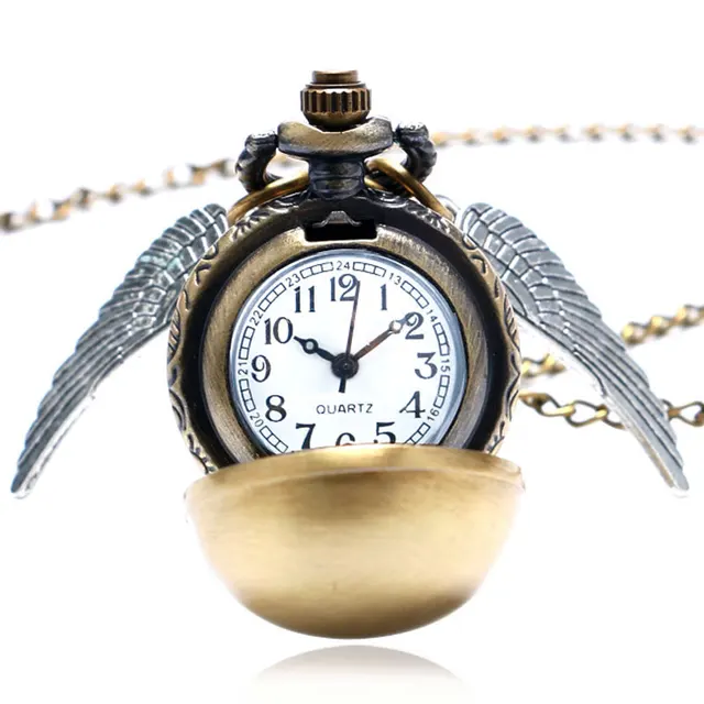 Hot Movie Golden Ball with Wings Theme Fob Pocket Watch With Necklace Chain Gift Hot Movie Golden Ball with Wings Theme Fob Pocket Watch With Necklace Chain Gift