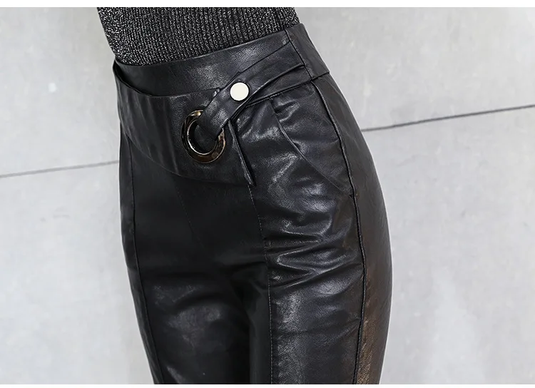 Модные Брендовые однотонные мотоциклетные брюки из искусственной кожи, женские брюки-клеш с бархатным карманом из искусственной кожи, wj2763