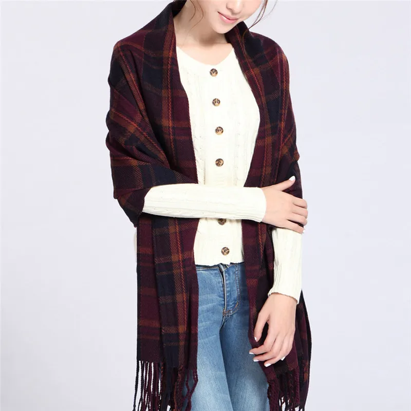 Women Fashion Long Shawl Big Grid Winter Warm Plaid Lattice Large women's scarves handkerchief hijab scarf 40MA0412