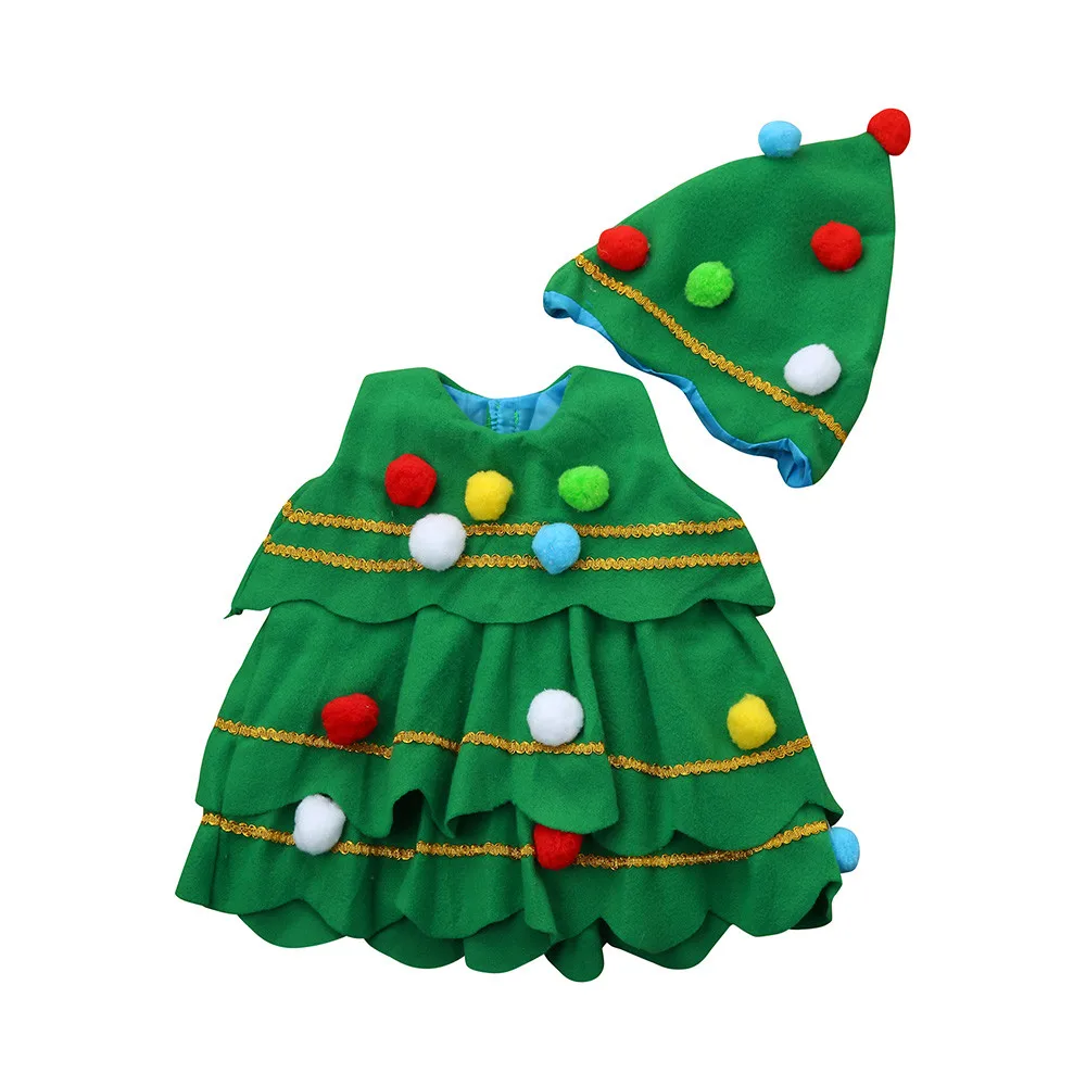 Winter Warm Clothes Hot Sale Children Clothing Toddler Kids Baby Girls Christmas Tree Costume Dress Tops Party Vest Hat Outfits in Dresses from Mother