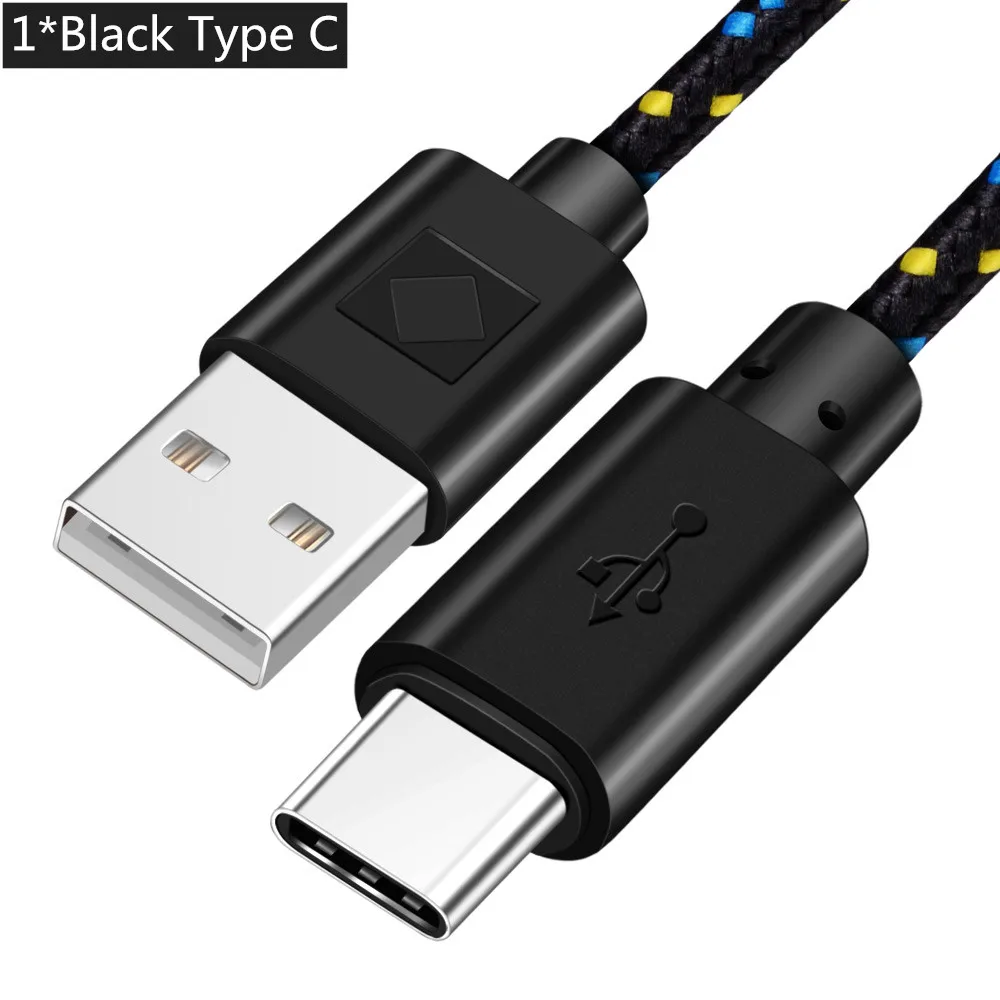 Кабель Micro usb type-C ROMICHW 1 м 2 м 3 м нейлоновый кабель для быстрой зарядки для samsung Xiaomi huawei LG Android Micro usb type-C USB шнур - Цвет: Black For Type C