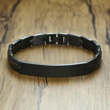 Мужской браслет из нержавеющей стали, идентификационная бирка, Черный Серебряный тон, браслеты с гравировкой, персонализированные мужские ювелирные изделия на заказ, 8,5 дюйма