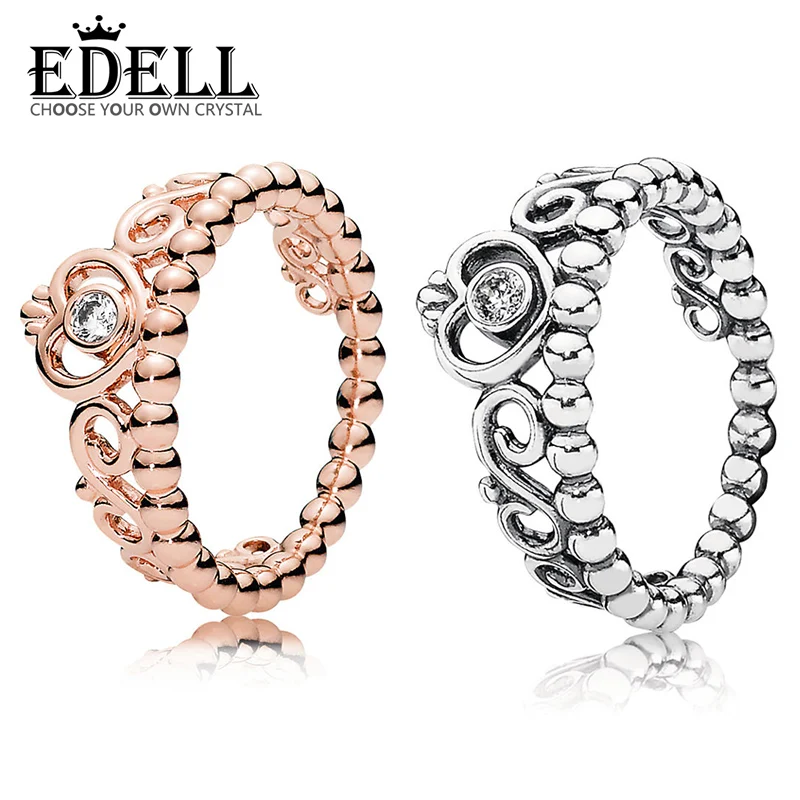

EDELL Original 925 Sterling Silver Crown Princess Ring Authentic Luxury Jewelry For Women Shimmering Puzzle Heart Frame Ring