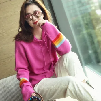 

BELIARST 2019 Autumn and Winter New Cashmere Sweater Women's Round Neck Pullover Fashion Stitching Casual Sweater Large Size