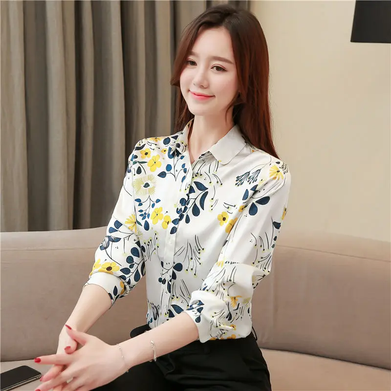  Womens Tops and Blouses Silk Blouse Women Long Sleeve Shirts Korean Fashion Clothing Blusas Feminin