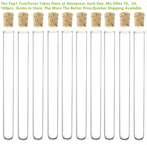 

50pcs 35x150 mm Plastic Test Tube With Cork Stopper 6-inch 100ml Clear Like Glass, High Quality, Food grade, Autoclavable