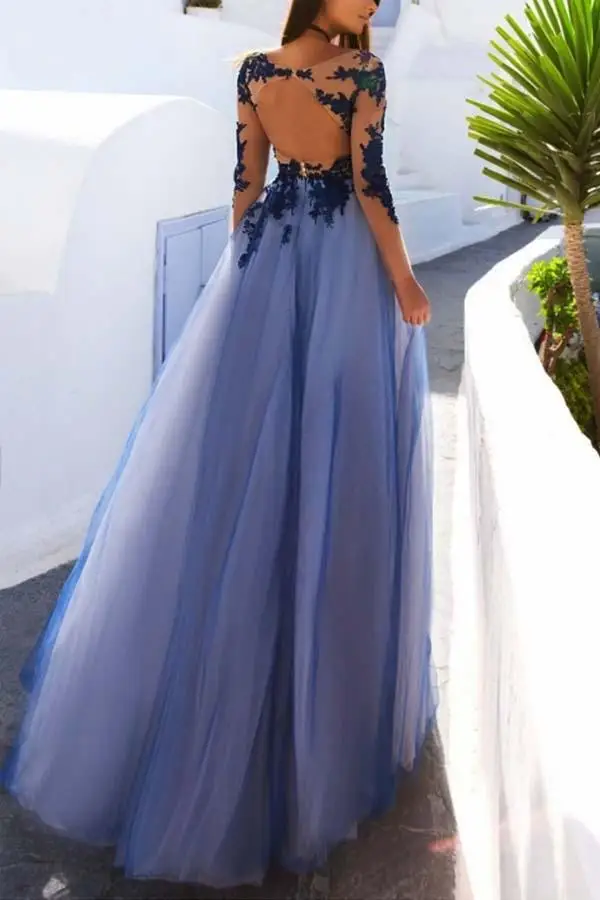 Floor-length Evening Dress Long Lace Tulle Elegant Party Gowns Evening Gowns Prom Dress Abendkleider Vestido Para Festa Longo