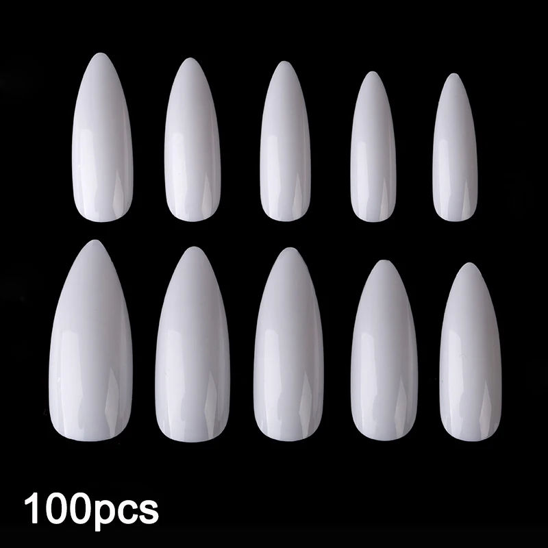 White 100 шт./упак. гроб балерины поддельные ногти белые/прозрачные/натуральные накладные ногти, полностью покрывающие наконечники съемные шпильки украшения для ногтей - Color: White
