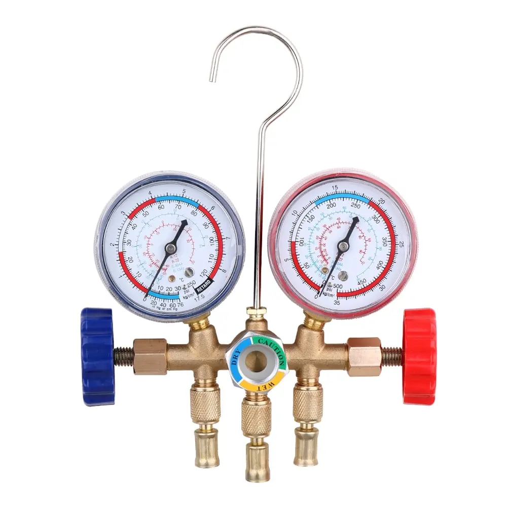 

Refrigerant Manifold Gauge Set Air Conditioning Tools with Hose and Hook for R12 R22 R404A R134A