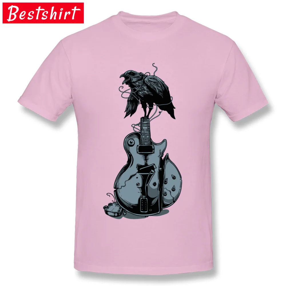 Crow on Guitar 16327 Tops T Shirt Funky Crew Neck Casual Short Sleeve Cotton Men T-shirts Fashionable Tops & Tees Crow on Guitar 16327 pink