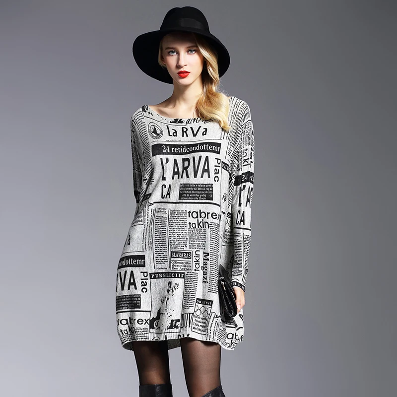 XIKOI Oversize Sweater Woman Fashion Letter Print Batwing Sleeve Pullovers Slash Neck Pullovers Computer Knitted Sweaters Female