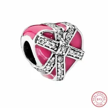 Пурпурная эмаль и ясно CZ ко Дню Святого Валентина дар любви бусины для самостоятельного изготовления ювелирных изделий, соответственные Европейской Пандоре обаятельные Серебро 925 FL499