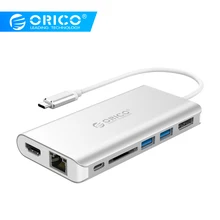ORICO 7 в 1 USB 3,1 type C usb-хаб USB C к HDMI RJ45 SD кард-ридер USB 3,0 концентратор для MacBook huawei mate 10 P20 samsung