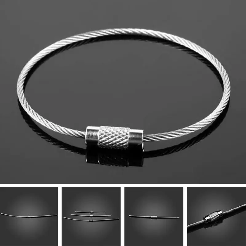 3 Size EDC Stainless steel wire keychain ring key keyring circle rope