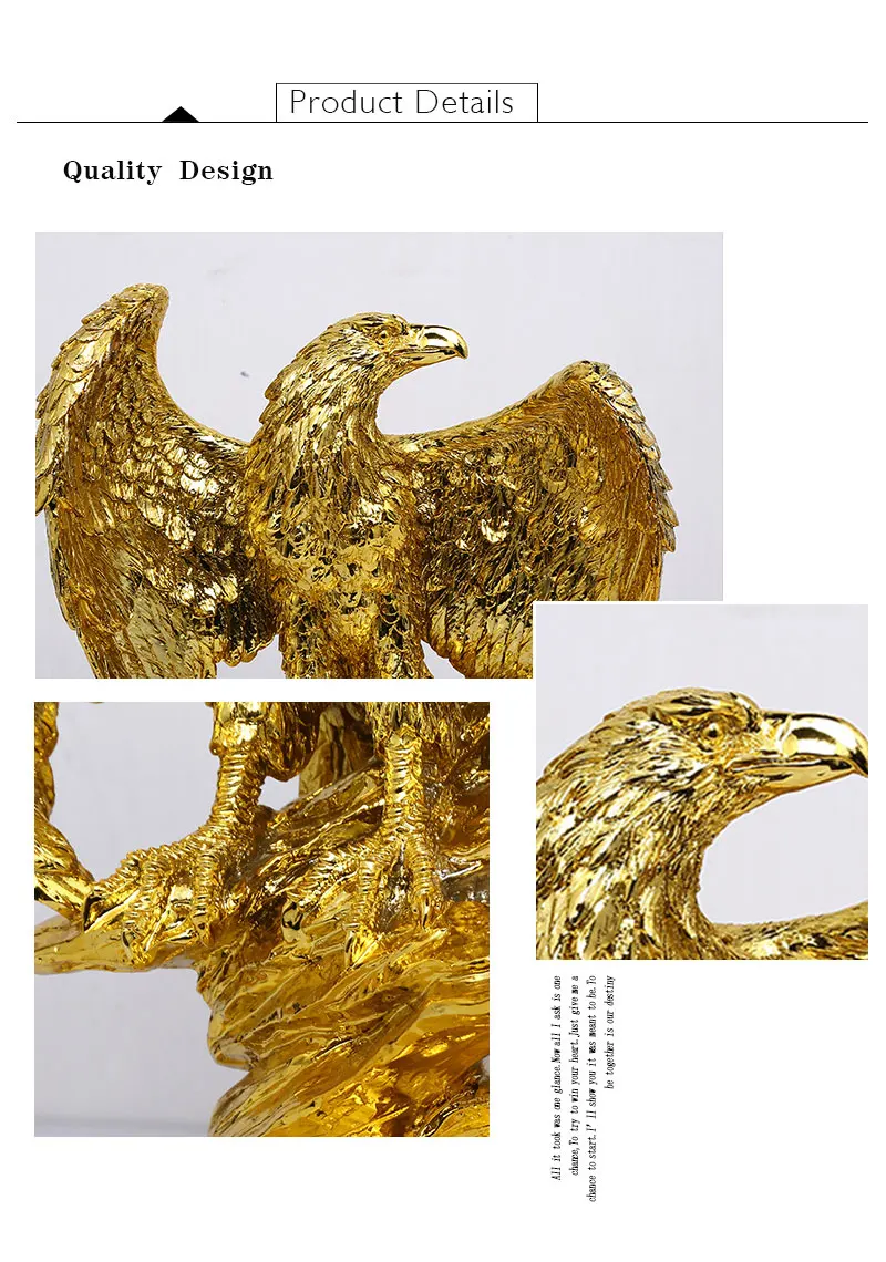 Gold Color Eagle Ornaments Spread Wings Eagle Trophy Figurines Crafts Home Office Decoration Resin Animal Miniature Model Gifts