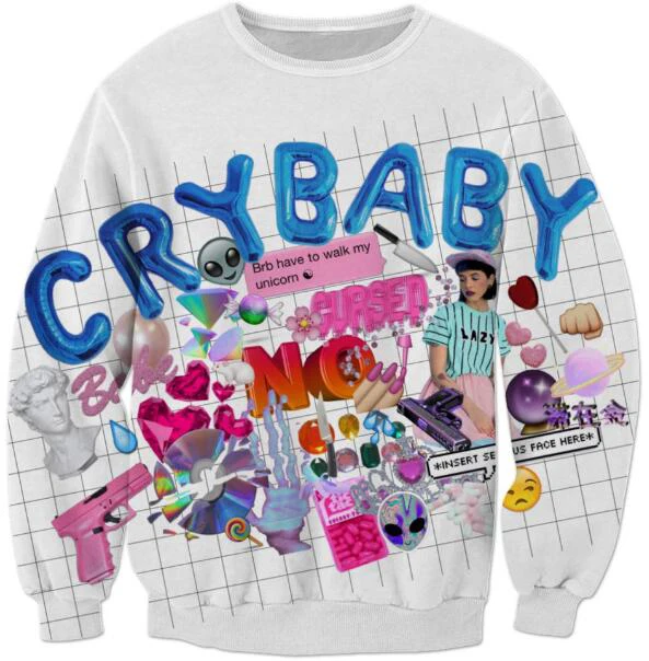 

Spring Autumn Style Crewneck Melanie Martinez Sweatshirt 3D Printed Emoji Skull Diamond Discs Crybaby Sweats Outerwear