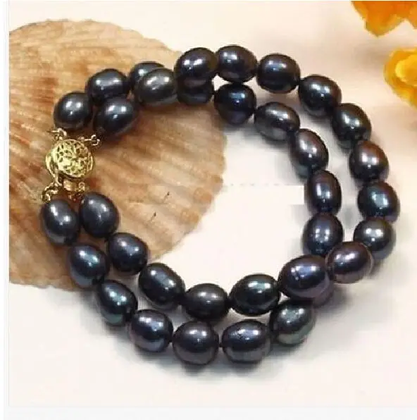 

2 ROW natural 11-13mm Australian south sea black pearl bracelet 14k 7.5-8 "t
