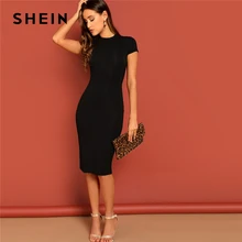 SHEIN Однотонное Облегающее Платье С Коротким Рукавом Элегантное Платье Футляр