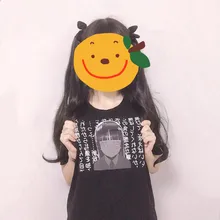 Японский Темный девушка Kawaii футболки лето Harajuku Готический аниме Графический Женский Черный Топ корейский лучший друг Женские футболки Одежда