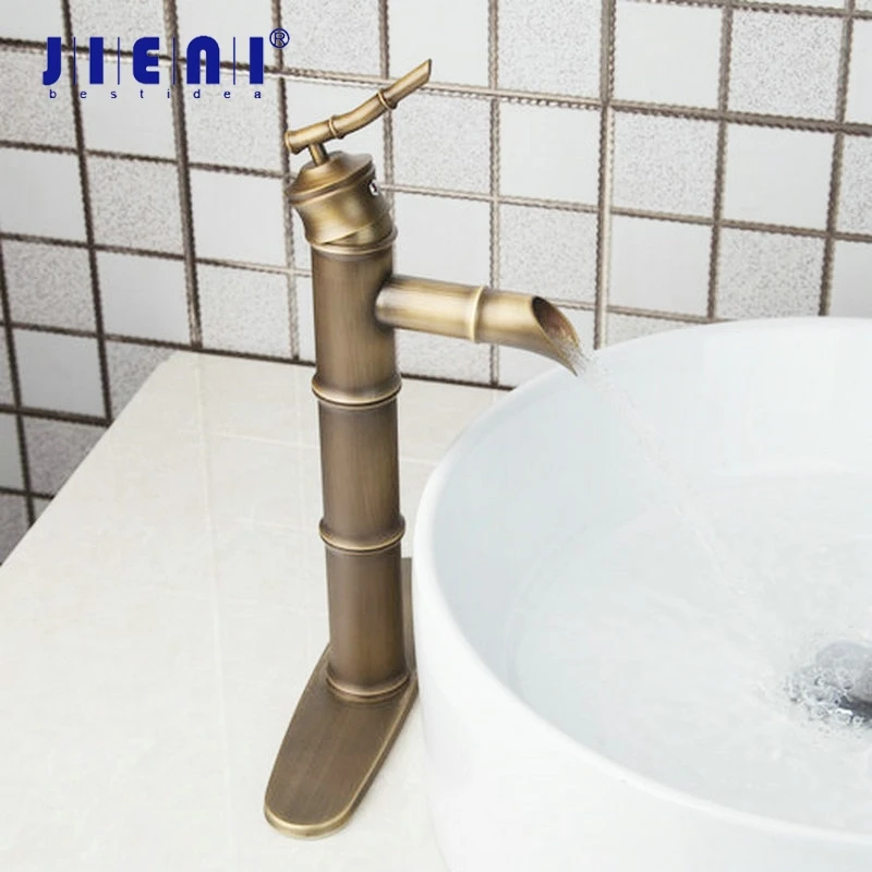 jieni-antique-brass-bamboo-waterfall-bathroom-cover-plate-solid-brass-deck-mount-wash-basin-sink-tap-mixer-faucet