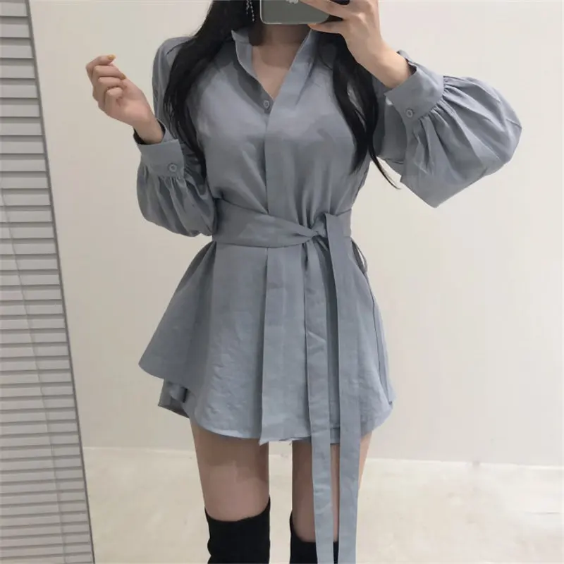 Alien Kitty Summer Fashion Lantern Sleeves Loose Waist-Controlled Shirts+Sexy Casual Shorts Simple All Match Sets Two Piece Suit - Цвет: BLUE