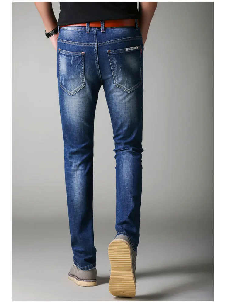 2018 Для мужчин Джинсы для женщин Бизнес Повседневное Slim Fit Синие джинсы стрейч джинсовые штаны Мотобрюки классический ковбои молодой