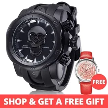 JIANGYUYAN, новинка, большой циферблат, вращающийся, 3D череп, часы для мужчин, золотой, черный, призрак, силиконовый ремешок, наручные часы для мужчин, роскошный бренд, на каждый день