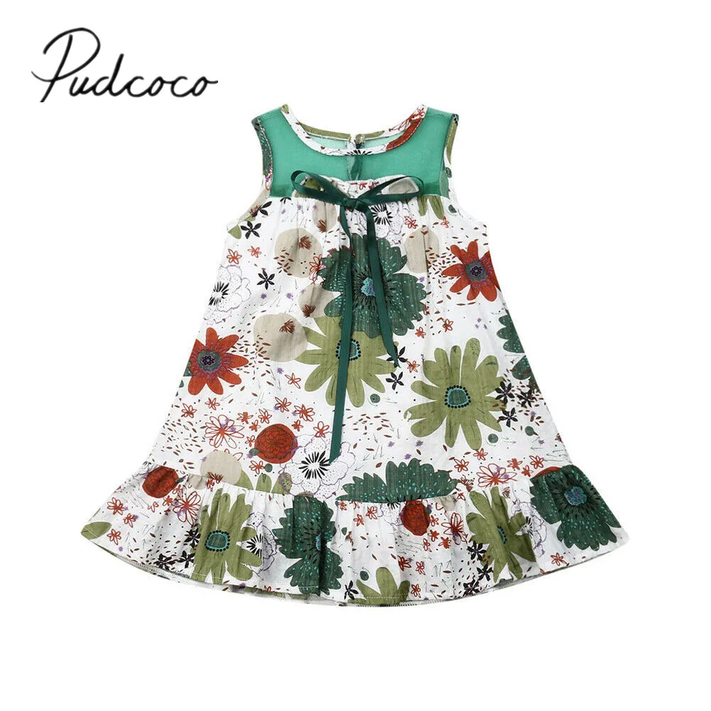 

2019 Baby Summer Clothing Infant Kid Girl Princess Dress Sleeveless Lace Flowers Bow Knee Length A-Line Dress Boho Sundress 0-5Y