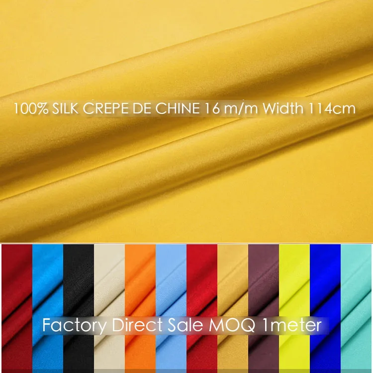 

100%SILK CREPE DE CHINE 114cm width 16 m/m Pure Mulberry Silk Women Evening Dress fabrics for furniture with free shipping 1-30