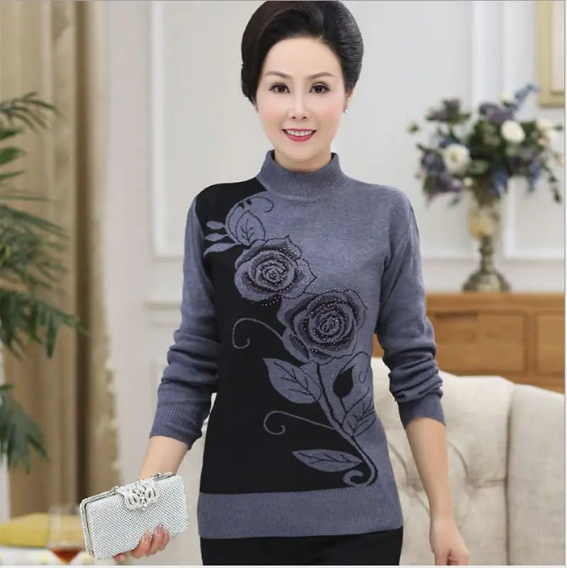 

2019 New Autumn Winter Women Knitted Sweaters Pullovers Turtleneck Long Sleeve Flowers Slim Elastic Sweater Women Jumper Top