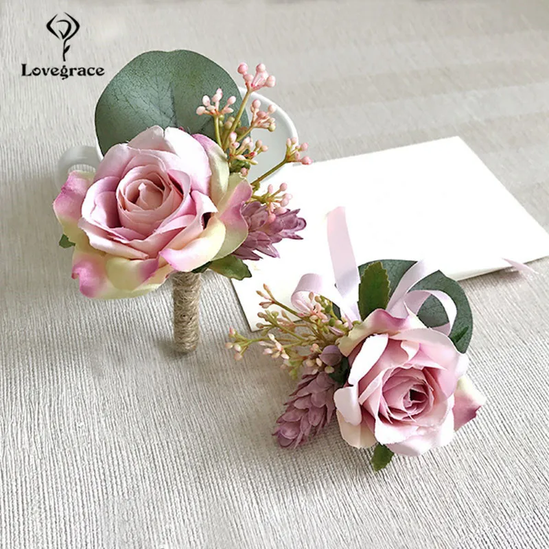 pink roses bridal Wrist corsages bracelet wedding flowers  (1)