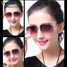 Vnisstine Sunglasses For Women Square Rimless Diamond cutting Lens Brand Designer Fashion Shades Sun Glasses