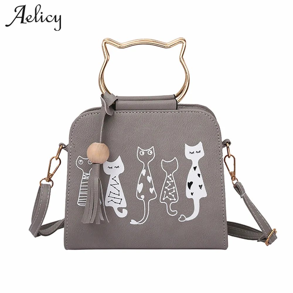 Aelicy, сумка через плечо для женщин, известные дизайнеры, милый кот, принт, кисточки, сумки-мессенджеры для дам, сумки, сумка на одно плечо